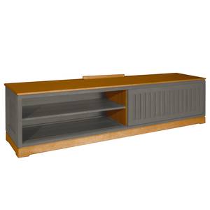 Meuble TV Casares cannelé avec  insert Pin massif - Gris/Pin marron - Largeur : 206 cm