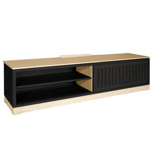 Meuble TV Casares cannelé avec  insert Pin massif - Noir / Pin crème - Largeur : 206 cm