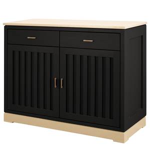 Commode Casares cannelée Pin massif - Noir / Pin crème