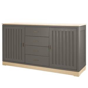 Dressoir Casares geribbeld type A massief pijnboomhout - Grijs / Pijnboomhout creme