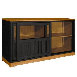 Dressoir Casares geribbeld type C massief pijnboomhout - Zwart / Pijnboomhout bruin