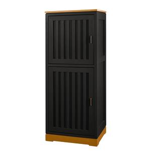 Highboard Casares geribbeld massief pijnboomhout - Zwart / Pijnboomhout bruin - 2 deuren - Scharnieren links - Zonder