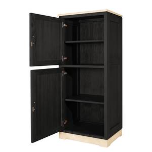 Highboard Casares Glatt Pinie Massiv - Schwarz / Pinie Creme - 2 Türen - Türanschlag links - Ohne