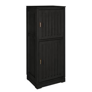 Highboard Casares Geriffelt Pinie Massiv - Schwarz - 2 Türen - Türanschlag rechts - Ohne