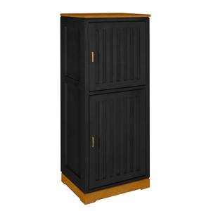 Buffet haut Casares cannelé Pin massif - Noir/Pin marron - 2 porte - Butoir à droite - Sans