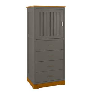 Highboard Casares geribbeld massief pijnboomhout - Grijs / Pijnboomhout bruin - 1 deur - Scharnieren links - 4