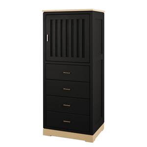 Buffet haut Casares cannelé Pin massif - Noir / Pin crème - 1 porte - Butoir à droite - 4