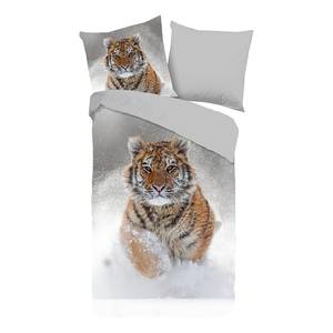 Biber-Bettwäsche Snow Tiger Baumwolle - Hellgrau - 135 x 200 cm + Kissen 80 x 80 cm