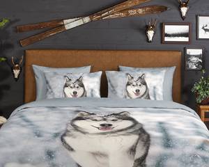 Biber-Bettwäsche Husky Baumwolle - Grau - 140 x 200/220 cm + Kissen 70 x 60 cm