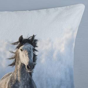 Biber-Bettwäsche Snowhorses Baumwolle - Grau - 135 x 200 cm + Kissen 80 x 80 cm