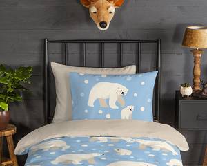 Copripiumino e federa Polar Bear Cotone - Azzurro / Beige - 140 x 200/220 cm + cuscino 70 x 60 cm