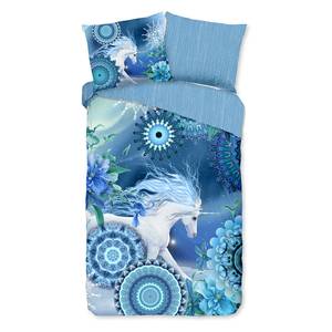 Parure en flanelle de coton Lumi Coton - Bleu - 140 x 200/220 cm + oreiller 70 x 60 cm