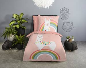 Renforcé beddengoed Llama katoen - roze - 135x200cm + kussen 80x80cm