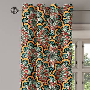 Gordijn met ringen Mandala Flowers 2 stk polyester - rood/groen/geel - Hoogte: 245 cm