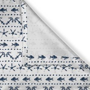 Rideaux à œillets Marine - Lot de 2 Polyester - Blanc / Bleu foncé - Hauteur : 225 cm