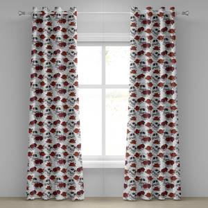 Gordijn met ringen Skull Rose set van 2 polyester - donkergrijs/rood - Hoogte: 245 cm