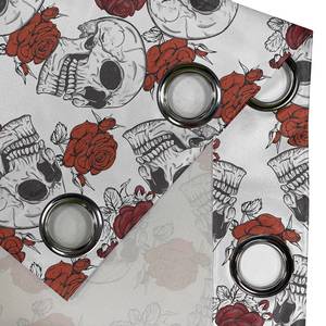 Gordijn met ringen Skull Rose set van 2 polyester - donkergrijs/rood - Hoogte: 245 cm