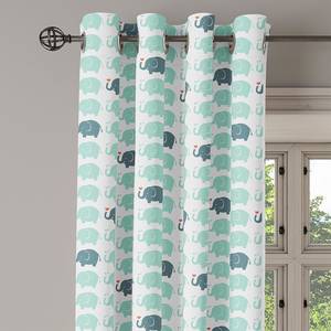 Gordijn met ringen Elephant set van 2 polyester - turquoise/wit - Hoogte: 245 cm