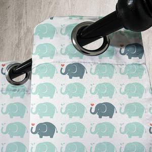 Gordijn met ringen Elephant set van 2 polyester - turquoise/wit - Hoogte: 245 cm