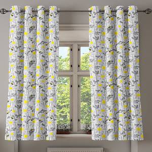 Gordijn met ringen Daisy Flowers 2 stuk polyester - grijs/geel - Hoogte: 175 cm