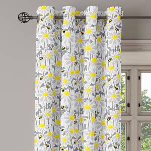 Gordijn met ringen Daisy Flowers 2 stuk polyester - grijs/geel - Hoogte: 175 cm