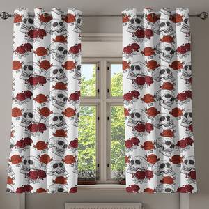 Gordijn met ringen Skull Rose set van 2 polyester - donkergrijs/rood - Hoogte: 175 cm