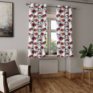 Gordijn met ringen Skull Rose set van 2 polyester - donkergrijs/rood - Hoogte: 175 cm