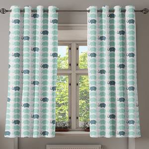 Gordijn met ringen Elephant set van 2 polyester - turquoise/wit - Hoogte: 175 cm