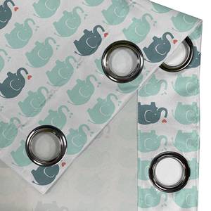 Gordijn met ringen Elephant set van 2 polyester - turquoise/wit - Hoogte: 175 cm