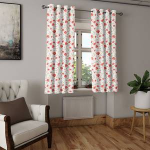 Gordijn Landhuis Bloemen set van 2 polyester - wit/rood - Hoogte: 175 cm