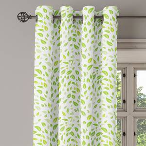 Rideaux à œillets Leaves - Lot de 2 Polyester - Blanc / Vert - Hauteur : 175 cm