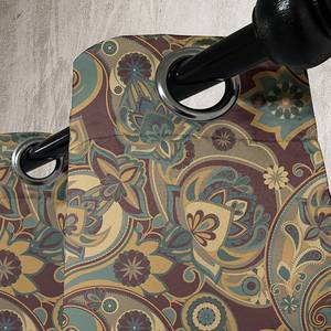 Gordijn m. ringen Paisley Tendrils 2 stk polyester - bruin/turquoise - Hoogte: 175 cm