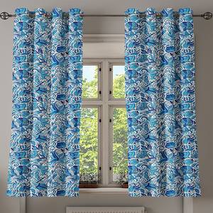 Gordijn met ringen Flower Tendrils 2 stk polyester - lichtblauw/donkerblauw - Hoogte: 175 cm