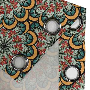 Gordijn met ringen Mandala Flowers 2 stk polyester - rood/groen/geel - Hoogte: 175 cm