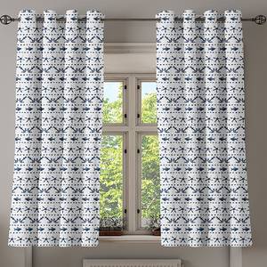 Rideaux à œillets Marine - Lot de 2 Polyester - Blanc / Bleu foncé - Hauteur : 175 cm