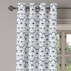 Rideaux à œillets Marine - Lot de 2 Polyester - Blanc / Bleu foncé - Hauteur : 175 cm