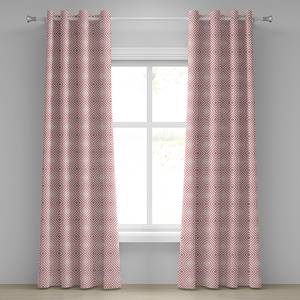 Rideaux à œillets Geometrisch - Lot de 2 Polyester - Blanc / Rose - Hauteur : 260 cm