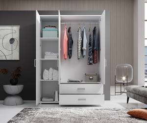 Armoire à portes battantes Insull Blanc - Largeur : 125 cm - 2 miroir