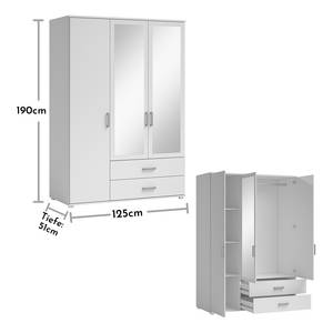 Draaideurkast Insull Wit - Breedte: 125 cm - 2 spiegeldeuren