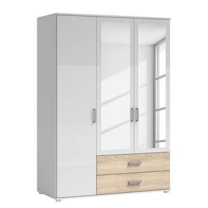 Armoire à portes battantes Insull Blanc / Imitation chêne de Sonoma - Largeur : 125 cm - 2 miroir