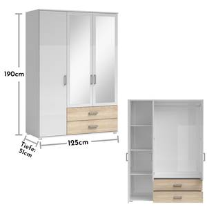 Armoire à portes battantes Insull Blanc / Imitation chêne de Sonoma - Largeur : 125 cm - 2 miroir