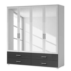 Drehtürenschrank Insull Weiß / Graphit - Breite: 180 cm - 4 Spiegeltüren