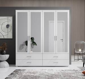 Armoire à portes battantes Insull Blanc - Largeur : 180 cm - 4 miroir