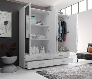 Armoire à portes battantes Insull Blanc - Largeur : 180 cm - 4 miroir