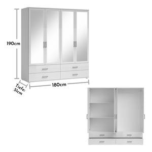 Armoire à portes battantes Insull Blanc - Largeur : 180 cm - 4 miroir