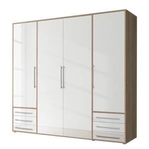 Armoire à portes battantes Snokomo Blanc brillant / Imitation chêne de Sonoma - Largeur : 206 cm