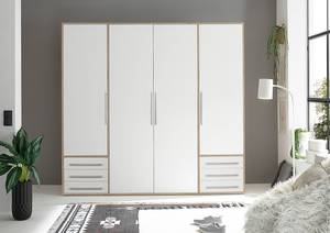 Armoire à portes battantes Snokomo Blanc / Imitation chêne de Sonoma - Largeur : 206 cm