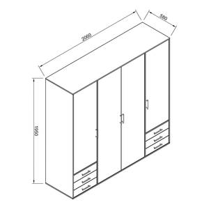 Drehtürenschrank Snokomo Weiß / Eiche Sonoma Dekor - Breite: 206 cm