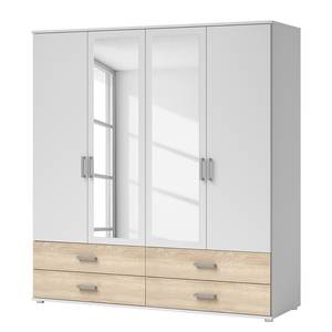 Armoire à portes battantes Insull Blanc / Imitation chêne de Sonoma - Largeur : 180 cm - 2 miroir