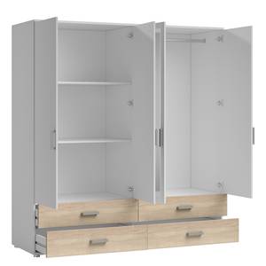 Armoire à portes battantes Insull Blanc / Imitation chêne de Sonoma - Largeur : 180 cm - 2 miroir